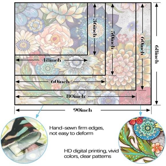 Colorful Floral Tapestry Wall hanging, Bright Boho Fabric Blossom Tapestries - Picture 7 of 8